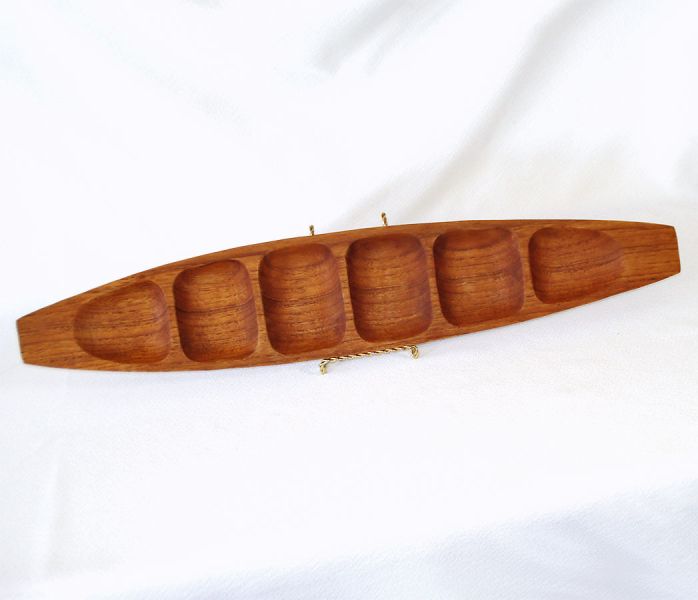Tiki Era Teak Wood Surfboard Shape 6 Section Serving Tray