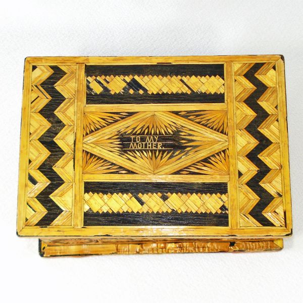 Folk Art Straw Marquetry Inlaid Wood Box To My Mother #2