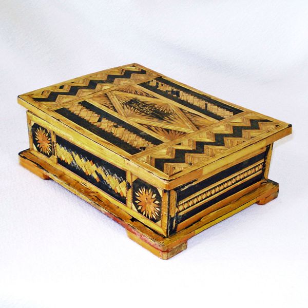 Folk Art Straw Marquetry Inlaid Wood Box To My Mother #3