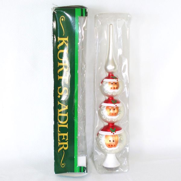 Triple Bulb Blown Glass Santa Face Christmas Tree Topper Kurt Adler