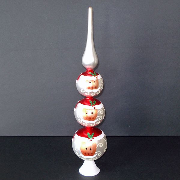 Triple Bulb Blown Glass Santa Face Christmas Tree Topper Kurt Adler #2