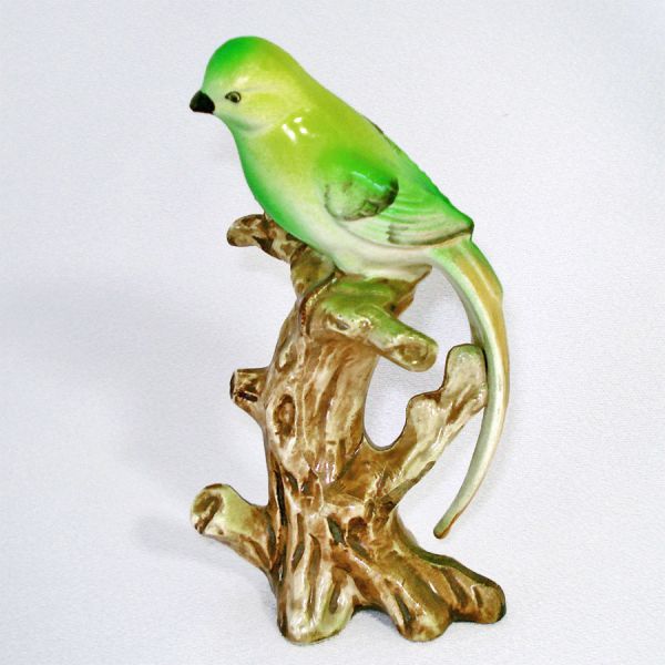 Parakeet Bird on Driftwood Tree Realistic Ucagco Japan Figuine