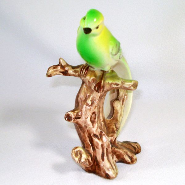 Parakeet Bird on Driftwood Tree Realistic Ucagco Japan Figuine #4