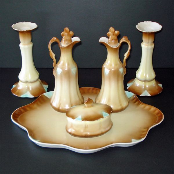 Antique Six Piece European Porcelain Vanity Set #2