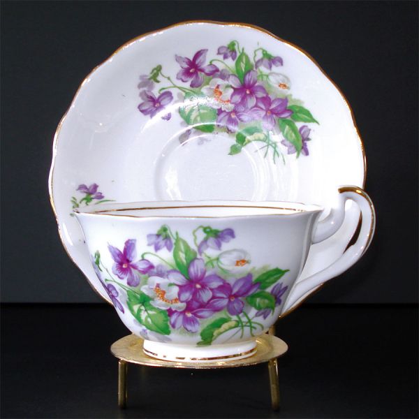 Violets English Bone China Teacup and Saucer Set