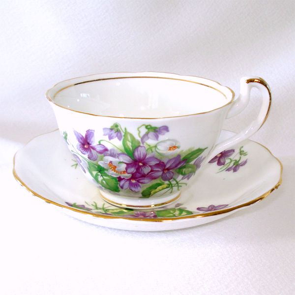 Violets English Bone China Teacup and Saucer Set #3