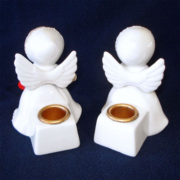 Pair Ceramic Angel Christmas Candle Holders Original Box #3