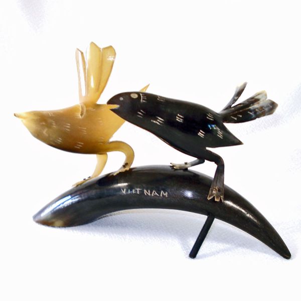 Vietnam Carved Water Buffalo Horn Birds Sculpture
