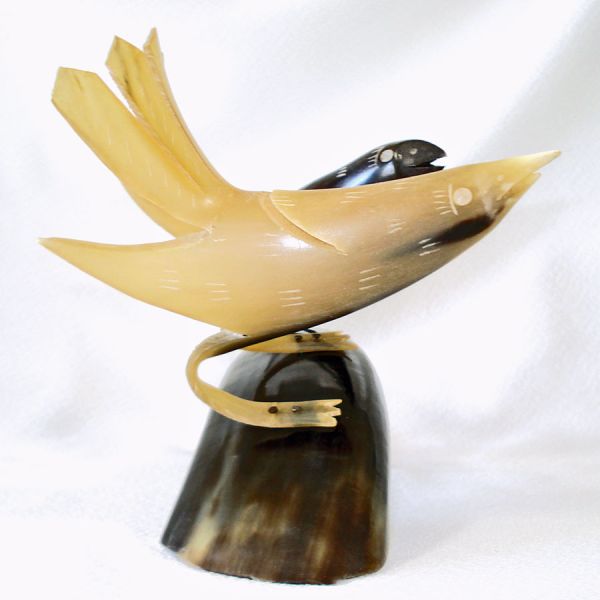 Vietnam Carved Water Buffalo Horn Birds Sculpture #2