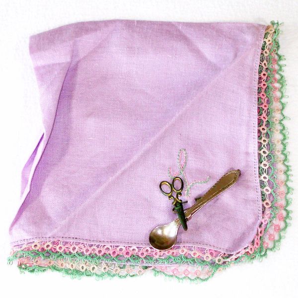 Lot Violets Hairpin Lace Trimmed Ladies Hankie, Dresser Box, Doilies, More #4