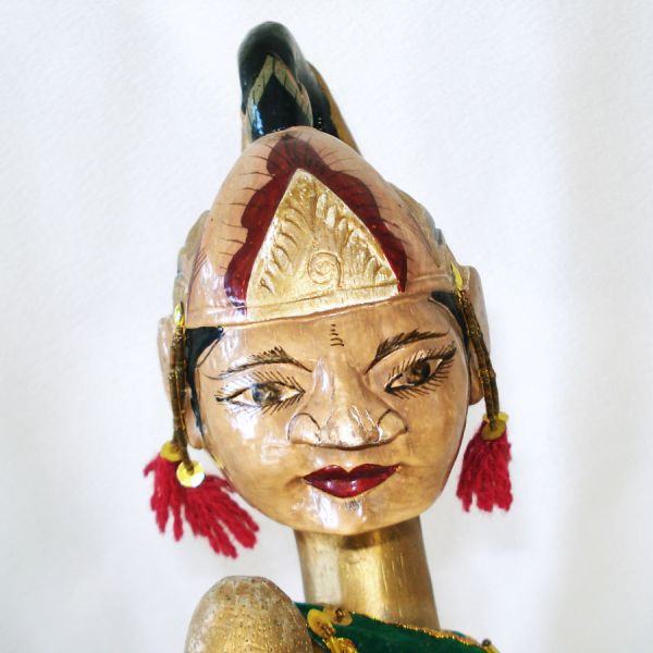 Pair Wayang Golek Indonesian Folk Art Carved Wood Puppets With Stands #5