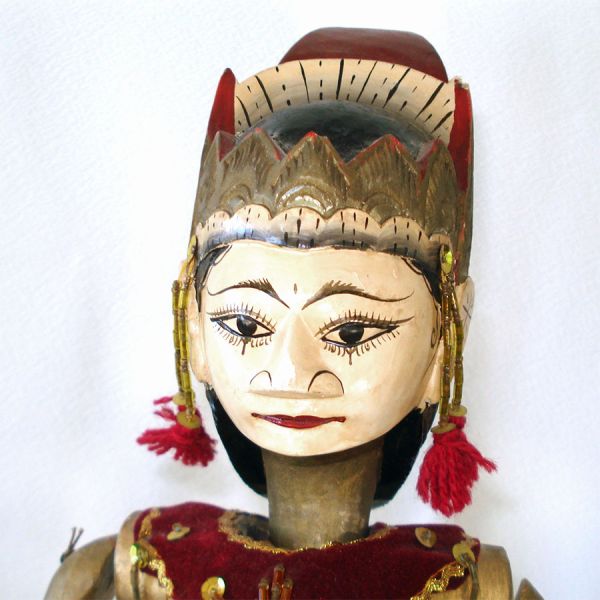 Pair Wayang Golek Indonesian Folk Art Carved Wood Puppets With Stands #6