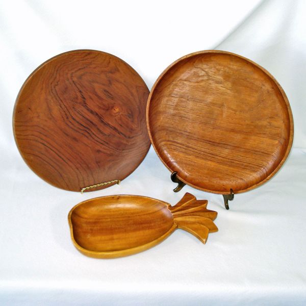 Mid Century Monkey Pod 3 Wooden Trays, Plates