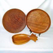 Mid Century Monkey Pod 3 Wooden Trays, Plates