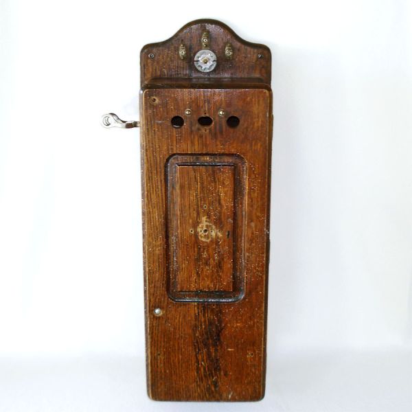 25 Inch Antique 1902 Oak Wood Wall Telephone Cabinet