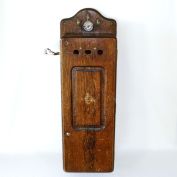 25 Inch Antique 1902 Oak Wood Wall Telephone Cabinet