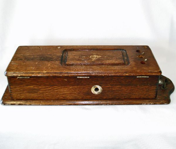 25 Inch Antique 1902 Oak Wood Wall Telephone Cabinet #3
