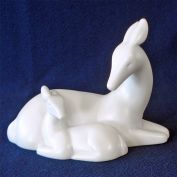 Doe With Fawn White Matte Deer Figurine