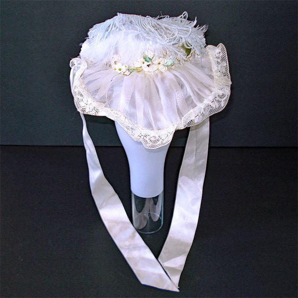Fancy Victorian Style White Organdy Brimmed Floral Doll Bonnet #2