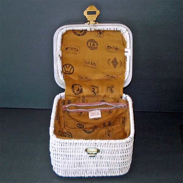 Petite White Woven Box Purse Lucite Trim #2