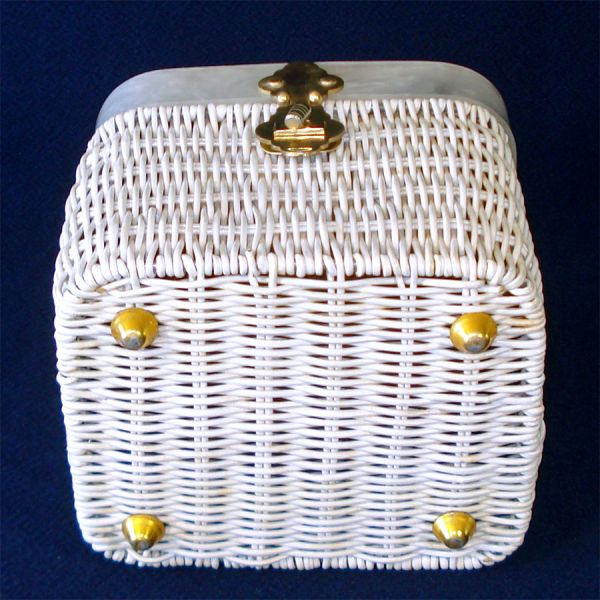 Petite White Woven Box Purse Lucite Trim #4