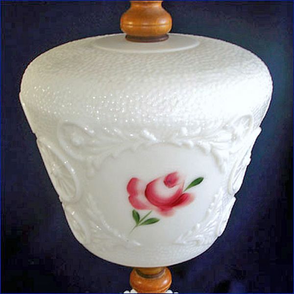 Milk Glass Roses and Wood 1950s Large Table Lamp #2