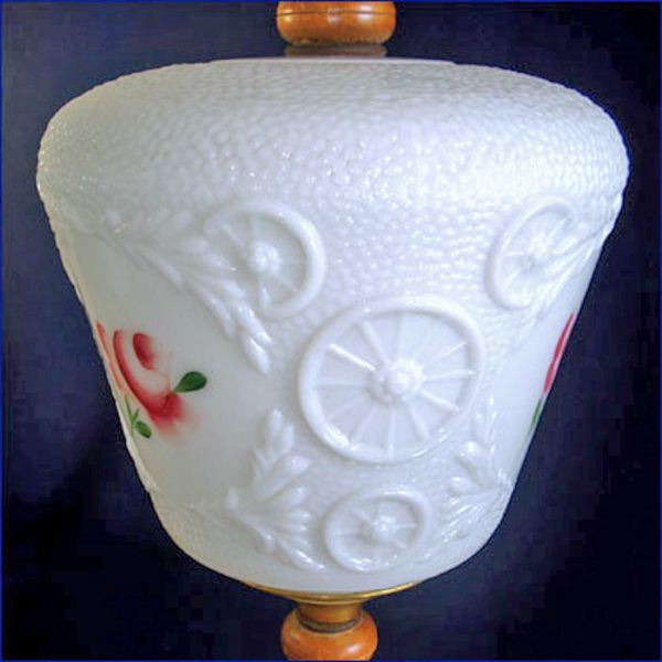 Milk Glass Roses and Wood 1950s Large Table Lamp #3