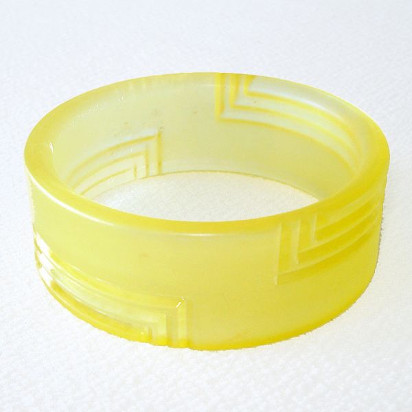 Carved Yellow Satin Lucite Bangle Bracelet #2