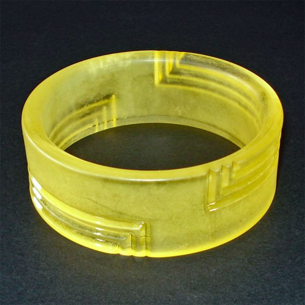 Carved Yellow Satin Lucite Bangle Bracelet #3